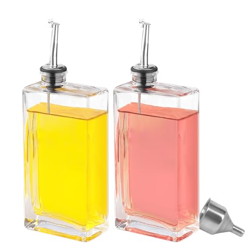 HMJIA Ölflasche und Essig Set für Küche mit 304 Edelstahl Ausgießer 2er-Pack 500ML Olivenöl Flasche Set Ölflasche mit Ausgießer Essig und Ölflaschen Set Ölspender Glas mit Trichter von HMJIA
