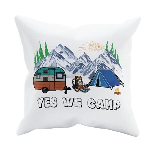 Spruch - Geschenk - Yes we Camp - Kissen - Kaffeetasse - Kopfkissen - Fußmatte - Camping - Zelten - Glamping (Kissen, 40x40 cm) von HML Druckstadel