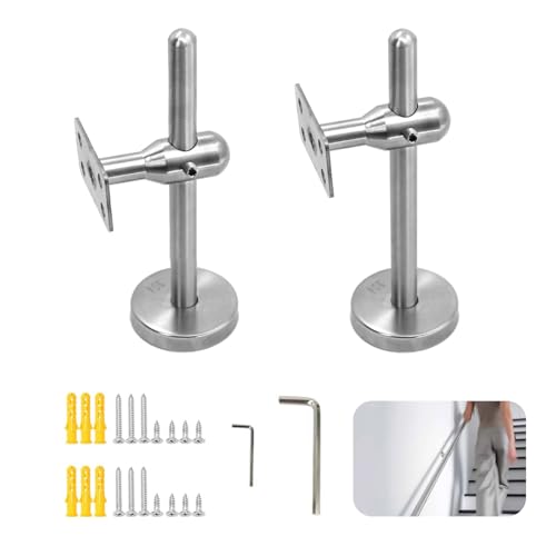 Handlaufhalter Edelstahl Verstellbare Handlauf Halterung, 2 Stück Handlaufstütze Geländer Wandhalter Geländerhalterung, Handlaufträger für Handlauf Treppe aus Rechteckig mit Schrauben Zubehör von HMLFDC