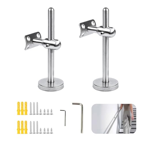 Handlaufhalter Edelstahl Verstellbare Handlauf Halterung, 2 Stück Handlaufstütze Geländer Wandhalter Geländerhalterung, Handlaufträger für Handlauf Treppe aus Rund mit Schrauben Zubehör von HMLFDC