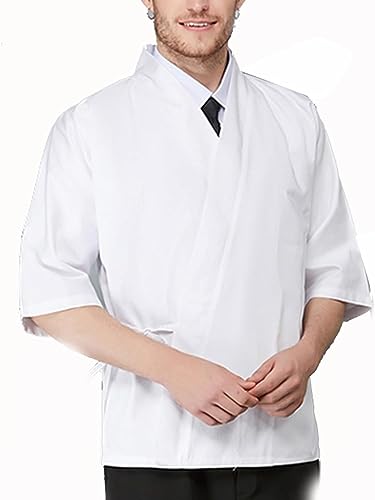 HMLOPX Modische Uniformen Sushi Kochjacke Japanische Küche Männer Frauen Hotel Küchenjacke Koreanische Grill Restaurant Kellner Arbeitskleidung (Color : Weiss, Size : M) von HMLOPX