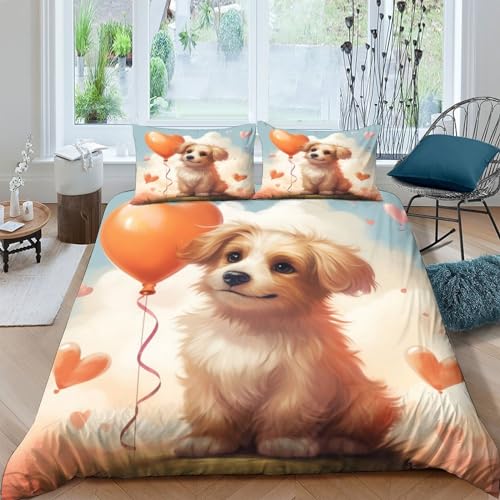 Bettwäsche-Set Hund 3D Tier Serie Print Musterdesign Mit Reißverschluss,Motiv Niedliche Tiere Dreiteiliger Bettbezug Set Microfaser Double（200x200cm） von HMLTD