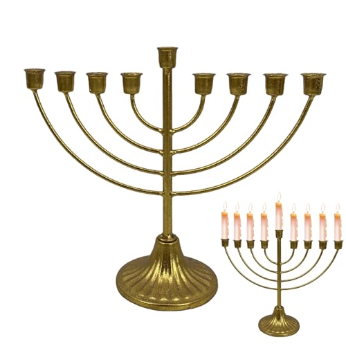 Chanukka-Menorah, 9 Zweige, Menorah-Chanukka-Kerzenhalter für Kerzen mit 1,3 cm Durchmesser, 9 Zweige, Goldfarbene, abnehmbare Kandelaber, Vintage-Eisen-Chanukka-Kerzen, Dekorationen von HMLTD