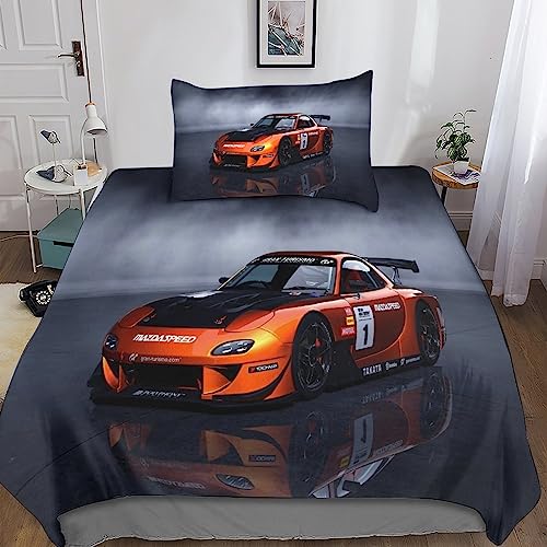 HMLTD Auto Bettbezug Set 3D Gedruckter Rennsport Auto Bettwäsche Set Betten Mit Reißverschluss Und Kissenbezüge Set FürJungen Mädchen Nettes Mikrofaser 2teilig Single（135x200cm） von HMLTD