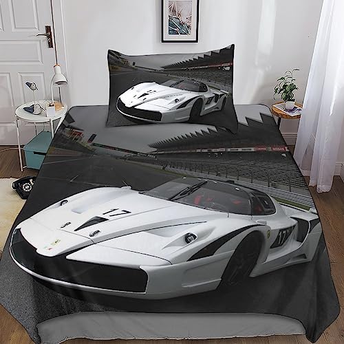 HMLTD Auto Bettbezug Set 3D Gedruckter Rennsport Auto Bettwäsche Set Betten Mit Reißverschluss Und Kissenbezüge Set FürJungen Mädchen Nettes Mikrofaser 2teilig Single（135x200cm） von HMLTD