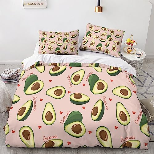 HMLTD Karikatur Bettwäsche Bettbezug Avocado Set Mikrofaser, Bettbezug Reißverschluss Und Kissenbezug Für Schlafzimmer, Weiche Bequemer Double（200x200cm） von HMLTD