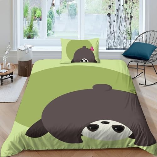 HMLTD Niedlicher Panda Bettwäsche Set 3D Bettwäsche Set 3 Teilig Mikrofaser Bettbezug Mit Reißverschluss Und Kissenbezug Weich Haltbar Atmungsaktive Single（135x200cm） von HMLTD