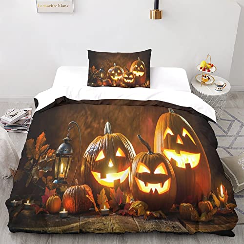 Halloween Bettwäsche 3er Set Mit 3D Bettwäsche-Sets Mikrofaser Horror Bettbezüge,Bettbezug Set Mit Reißverschluss Mit Kissenbezug Für Erwachsene Teenager Kinder Single（135x200cm） von HMLTD