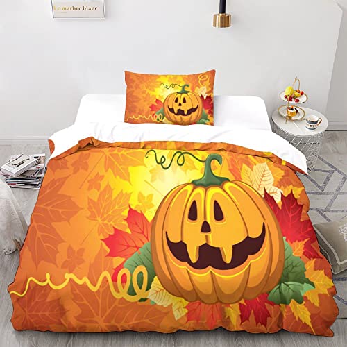 Halloween Bettwäsche 3er Set Mit 3D Bettwäsche-Sets Mikrofaser Horror Bettbezüge,Bettbezug Set Mit Reißverschluss Mit Kissenbezug Für Erwachsene Teenager Kinder Single（135x200cm） von HMLTD