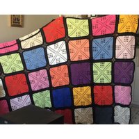 Gestrickte Decke | Afghan Buntes Granny Square Boho Dekor Stricken Große Handgestrickte Patchwork-Decke von HMLulu
