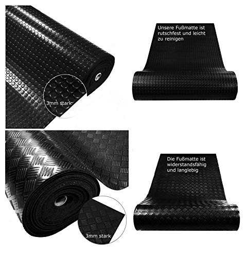 Gummiläufer Meterware alle 10 cm | 100cm breit 3mm stark | Gummimatten Außenbereich rutschfest | Gummimatten Meterware in Schwarz | Riffelblech Noppen (Checker, schwarz, 100 x 140 cm) von HMM