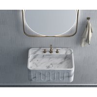 Calacatta Weiß Marmor Waschbecken Wandhalterung Badezimmer Puderzimmer Benutzerdefinierte Vanity Top Naturstein von HMMARBLE