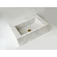Carrara Weiß Marmor Waschbecken Wandhalterung Badezimmer Puderzimmer Benutzerdefinierte Vanity Top Naturstein von HMMARBLE