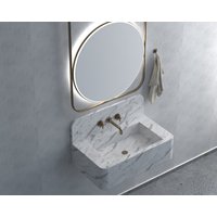 Carrara White Marmor Waschbecken Mit Backsplash An Der Wand Befestigt Vanity Top von HMMARBLE