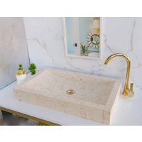 Rechteckiges Beige Marmor Waschbecken, Badezimmer Naturstein Luxus Design Rechteckiges Waschbecken von HMMARBLE