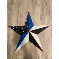 Handgefertigter Polizei Stern Dünne Blue Line Wanddeko Aus Metall von HMPrintDesignLLC