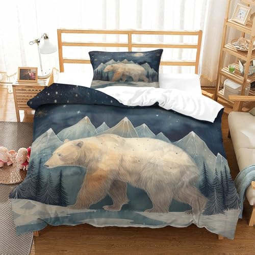 HMRKOEPGX Bär 3D Gedruckt Bettbezug Luxus Wildtiere Bettbezug 2 Teilig Mikrofaser Mit Reißverschluss Wende Bettwäsche Deckung Set Single（135x200cm） von HMRKOEPGX