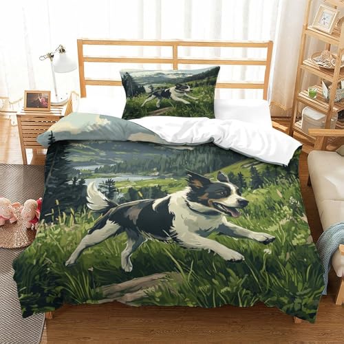 HMRKOEPGX Border Collie 3D Gedruckt Bettwäsche Luxus Welpe Bettbezug 2 Teilig Mikrofaser Mit Reißverschluss Wende Bettwäsche Set Single（135x200cm） von HMRKOEPGX