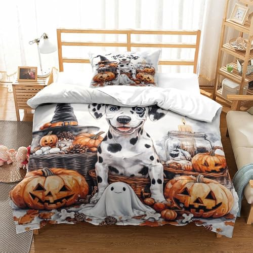 HMRKOEPGX Dalmatiner 3D Gedruckt Bettbezug Aesthetic Welpe Bettbezug 2 Teilig Weich Mit Reißverschluss Wende Bettwäsche Deckung Set Single（135x200cm） von HMRKOEPGX