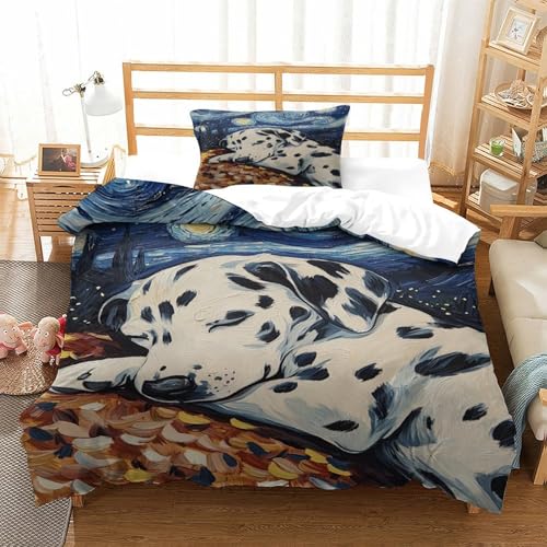HMRKOEPGX Dalmatiner 3D Gedruckt Bettwäsche Aesthetic Welpe Bettbezug 2 Teilig Soft Mit Reißverschluss Wende Bettwäsche Deckung Set Single（135x200cm） von HMRKOEPGX