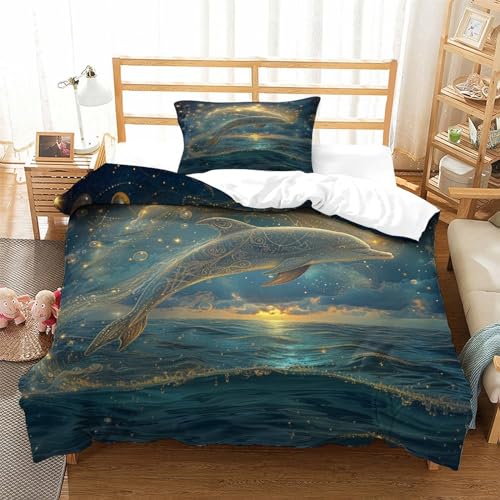 HMRKOEPGX Delfin 3D Gedruckt Bettbezug Aesthetic Tier Bettbezug 2 Teilig Weich Mit Reißverschluss Wende Bettwäsche Deckung Set Single（135x200cm） von HMRKOEPGX