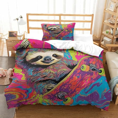 HMRKOEPGX Faultier 3D Gedruckt Bettwäsche Aesthetic Tier Bettbezug 2 Teilig Weich Mit Reißverschluss Wende Bettwäsche Deckung Set Single（135x200cm） von HMRKOEPGX