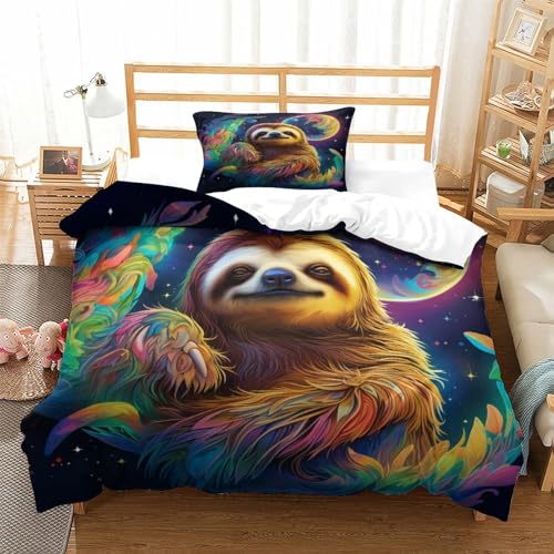 HMRKOEPGX Faultier 3D Gedruckt Bettwäsche Aesthetic Tier Bettbezug 2 Teilig Weich Mit Reißverschluss Wende Bettwäsche Set Single（135x200cm） von HMRKOEPGX