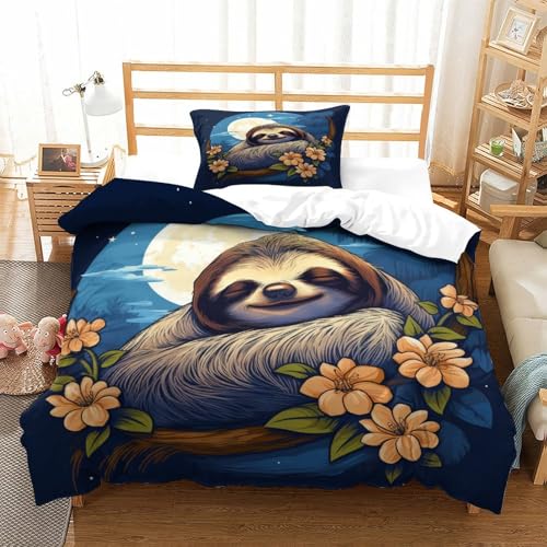 HMRKOEPGX Faultier 3D Gedruckt Bettwäsche Luxus Tier Bettbezug 2 Teilig Weich Mit Reißverschluss Wende Bettwäsche Set Single（135x200cm） von HMRKOEPGX