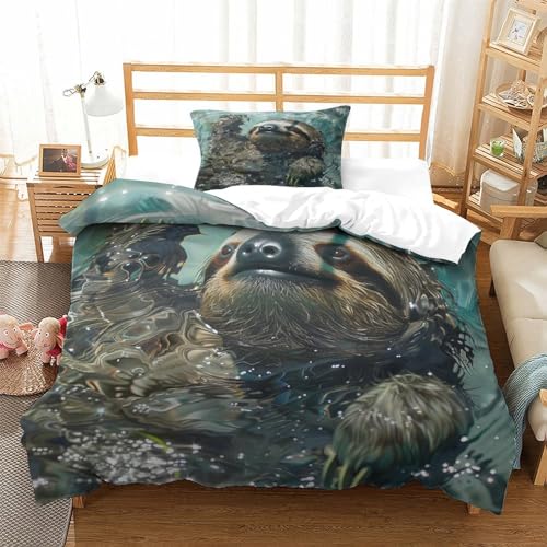 HMRKOEPGX Faultier 3D Gedruckt Bettwäsche Set Aesthetic Tier Bettbezug 2 Teilig Mikrofaser Mit Reißverschluss Wende Bettwäsche Set Single（135x200cm） von HMRKOEPGX