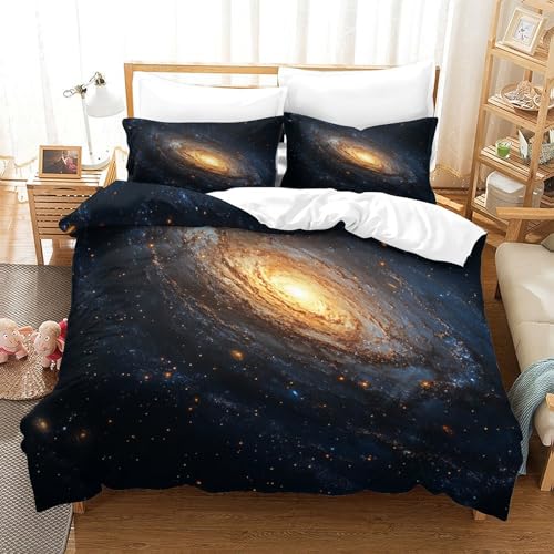 HMRKOEPGX Galaxie 3D Gedruckt Bettwäsche Luxus Weltraum Universum Bettbezug 3 Teilig Mikrofaser Mit Reißverschluss Wende Bettwäsche Set Double（200x200cm） von HMRKOEPGX