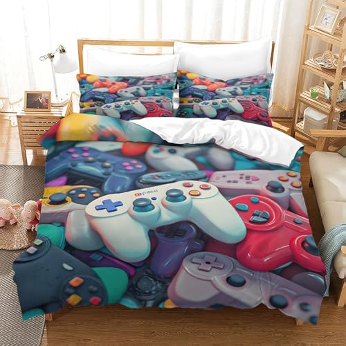 HMRKOEPGX Gamepad 3D Gedruckt Gedruckt Bettbezug Luxus Gamer Bettbezug 3 Teilig Weich Mit Reißverschluss Wende Bettwäsche Set Single（140x200cm） von HMRKOEPGX