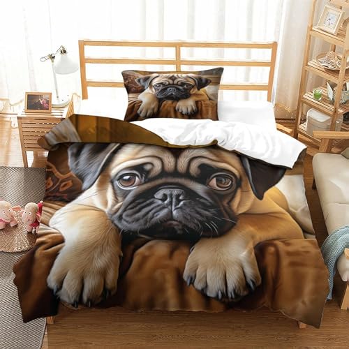 HMRKOEPGX Hund 3D Gedruckt Bettbezug Aesthetic Süßer Hund Bettbezug 2 Teilig Mikrofaser Mit Reißverschluss Wende Bettwäsche Set Single（135x200cm） von HMRKOEPGX