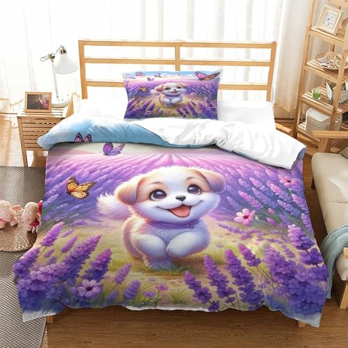 HMRKOEPGX Hund 3D Gedruckt Bettbezug Luxus Süßer Hund Bettbezug 2 Teilig Mikrofaserbettwäsche Mit Reißverschluss Wende Bettwäsche Set Single（135x200cm） von HMRKOEPGX