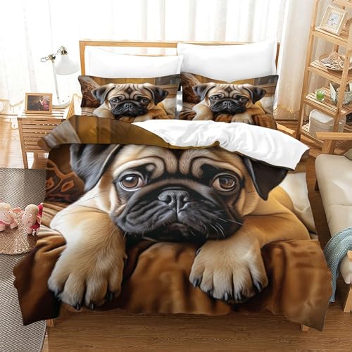 HMRKOEPGX Hund 3D Gedruckt Bettwäsche Luxus Süßer Hund Bettbezug 3 Teilig Mikrofaserbettwäsche Mit Reißverschluss Wende Bettwäsche Deckung Set Single（140x200cm） von HMRKOEPGX
