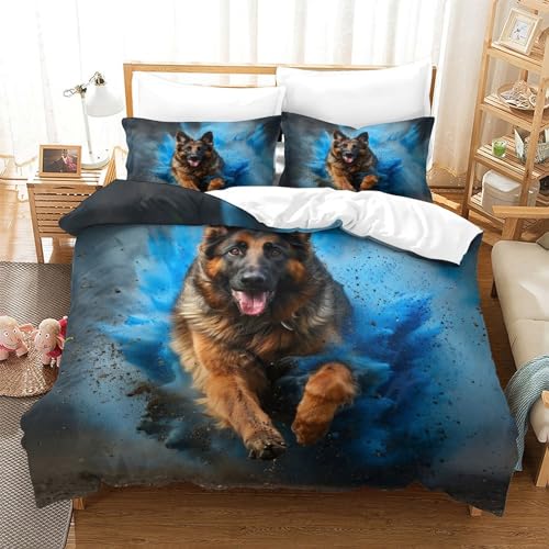 HMRKOEPGX Hund 3D Gedruckt Gedruckt Bettbezug Luxus Süßer Hund Bettbezug 3 Teilig Mikrofaser Mit Reißverschluss Wende Bettwäsche Set Single（140x200cm） von HMRKOEPGX
