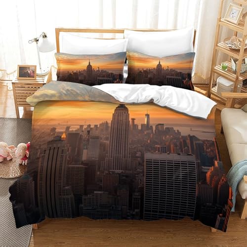 HMRKOEPGX New York 3D Gedruckt Bettwäsche Aesthetic Stadt Bettbezug 3 Teilig Soft Mit Reißverschluss Wende Bettwäsche Deckung Set Double（200x200cm） von HMRKOEPGX
