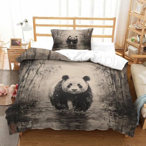 HMRKOEPGX Panda 3D Gedruckt Bettwäsche Aesthetic Tier Bettbezug 2 Teilig Soft Mit Reißverschluss Wende Bettwäsche Set Single（135x200cm） von HMRKOEPGX