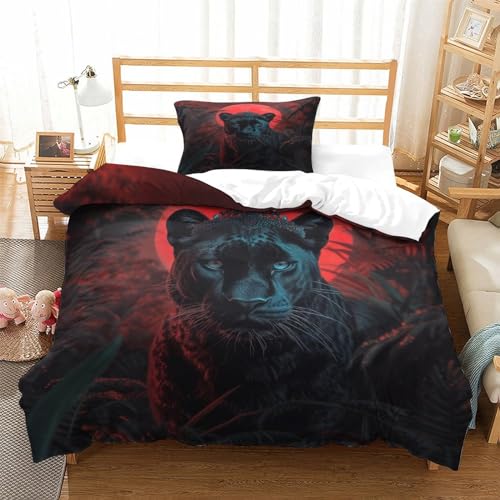 HMRKOEPGX Schwarzer Panther 3D Gedruckt Bettwäsche Luxus Tier Bettbezug 2 Teilig Mikrofaser Mit Reißverschluss Wende Bettwäsche Deckung Set Single（135x200cm） von HMRKOEPGX