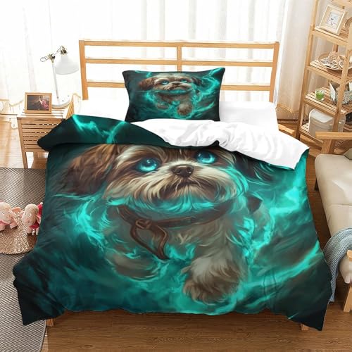 HMRKOEPGX Shih Tzu 3D Gedruckt Bettwäsche Set Aesthetic Welpe Bettbezug 2 Teilig Mikrofaser Mit Reißverschluss Wende Bettwäsche Set Single（135x200cm） von HMRKOEPGX