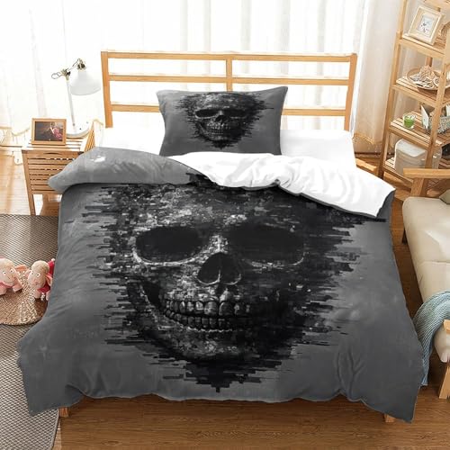 HMRKOEPGX Totenkopf 3D Gedruckt Bettbezug Aesthetic Gothic Bettbezug 2 Teilig Weich Mit Reißverschluss Wende Bettwäsche Set Single（135x200cm） von HMRKOEPGX