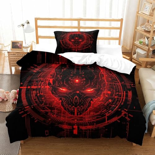 HMRKOEPGX Totenkopf 3D Gedruckt Bettbezug Luxus Gothic Bettbezug 2 Teilig Mikrofaserbettwäsche Mit Reißverschluss Wende Bettwäsche Deckung Set Single（135x200cm） von HMRKOEPGX