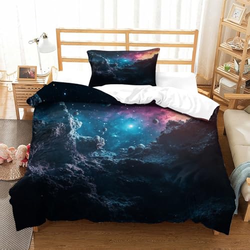 HMRKOEPGX Weltraum 3D Gedruckt Bettwäsche Set Aesthetic Kosmisch Bettbezug 2 Teilig Mikrofaser Mit Reißverschluss Wende Bettwäsche Deckung Set Single（135x200cm） von HMRKOEPGX