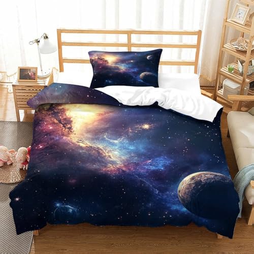 HMRKOEPGX Weltraum 3D Gedruckt Gedruckt Bettbezug Aesthetic Kosmisch Bettbezug 2 Teilig Mikrofaserbettwäsche Mit Reißverschluss Wende Bettwäsche Deckung Set Single（135x200cm） von HMRKOEPGX
