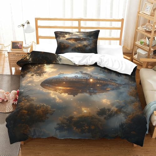 HMRKOEPGX Weltraum 3D Gedruckt Gedruckt Bettbezug Luxus Kosmisch Bettbezug 2 Teilig Mikrofaserbettwäsche Mit Reißverschluss Wende Bettwäsche Set Single（135x200cm） von HMRKOEPGX