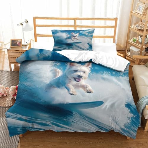 HMRKOEPGX West Highland White Terrier 3D Gedruckt Gedruckt Bettbezug Luxus Welpe Bettbezug 2 Teilig Mikrofaser Mit Reißverschluss Wende Bettwäsche Deckung Set Single（135x200cm） von HMRKOEPGX