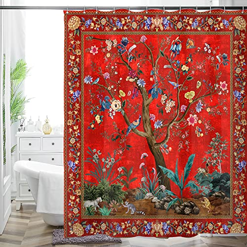 HMS Happy Memories Badezimmervorhang im Bohemian-Stil, farbenfroher Boho-Blumendruck, schöner heller Polyester-Stoff, Duschvorhang für Badezimmer-Dekoration, 183 x 183 cm (Farbe 11) von HMS Happy Memories