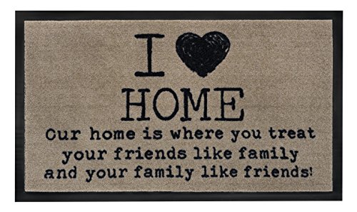 HMT Schmutzfangmatte, Motiv: I Love Home, Taupe, 45 x 75 cm, 100% Polyamid, 45x75cm von HMT