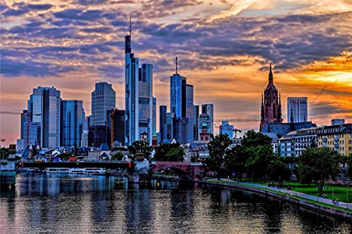 HMTTKPRO 5D Custom Diamond Painting DIY Frankfurt Wolkenkratzer Skyline Malerei Kreuzstich Vollbohrer Kristall Für Home Wall Decor Geschenk 30x40 cm von HMTTKPRO