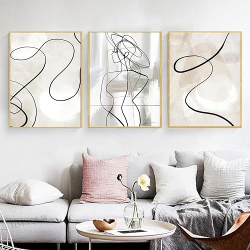 HMXQLW Abstrakte Linie Wandbilder Minimalist Bilder kunstdrucke Wohnzimmer Deko,Leinwandbilder Poster und Drucke Wandkunst Schlafzimmer Rahmenlos (3X50X70CM) von HMXQLW