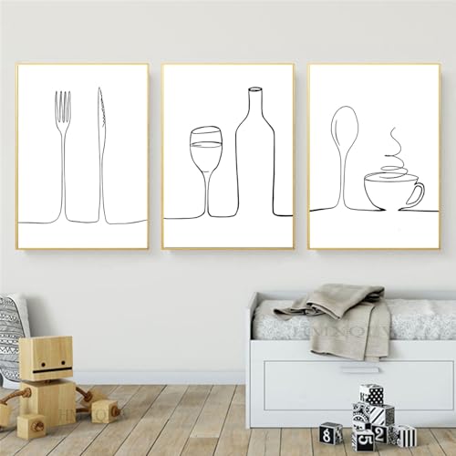 HMXQLW Abstrakte Schwarz Weiß Linie Weinglas Wandbilder Moderne Bilder kunstdrucke Wohnzimmer Deko,Leinwandbilder Poster und Drucke Wandkunst Schlafzimmer Rahmenlos (3X50X70CM) von HMXQLW